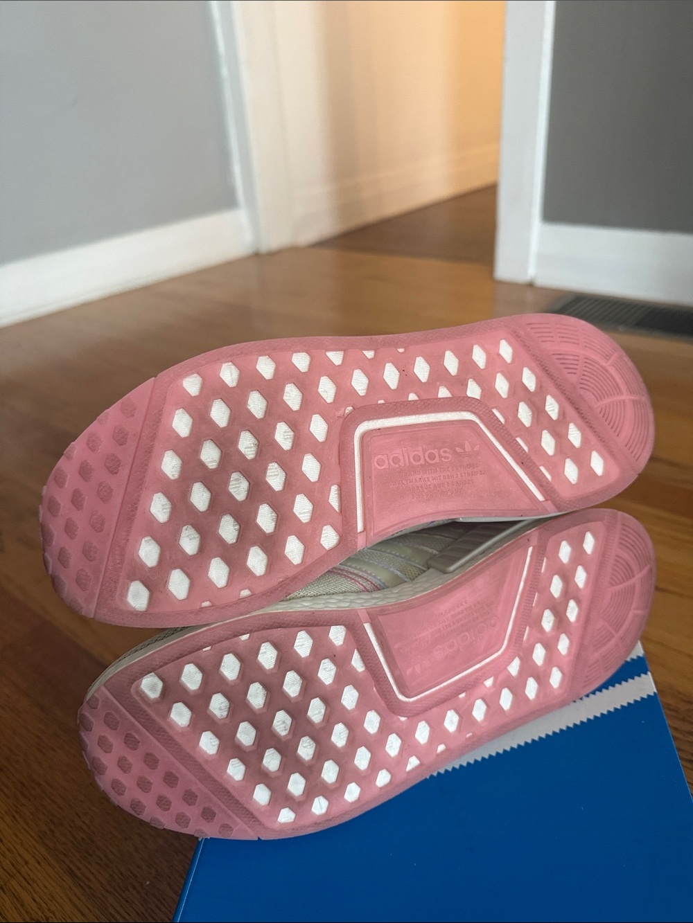 adidas NMD_R1 W Beige Knit Sneakers with Pink & Iridescent Details - Picture 5 of 6